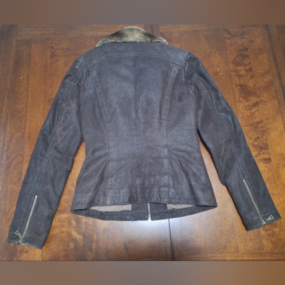 Danier Dark Brown Genuine Leather Jacket with Faux Fur Collar - Picture 2 of 7
